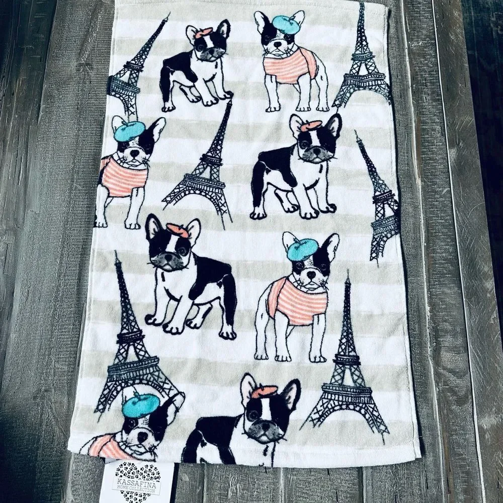 Frenchie Paris Beret Dog Eiffel Tower Dogs Print Hand Towel